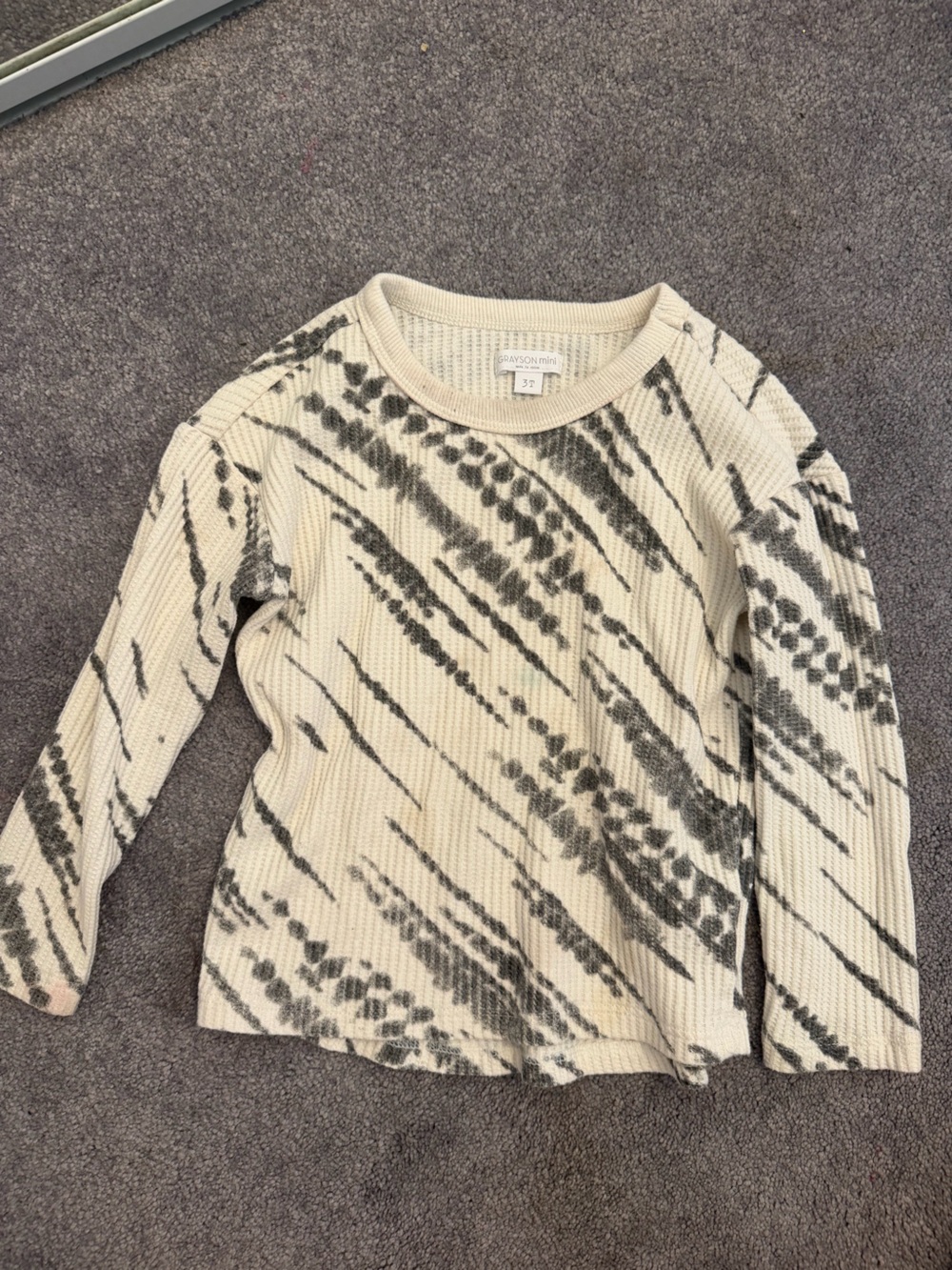 Atmosphere Cream and Black Tie-Dye Waffle Long Sleeve Top